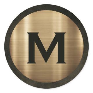 Modern Brushed Gold Monogram Classic Round Sticker