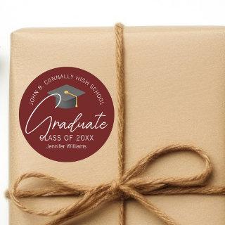 Modern Burgundy Graduate Custom Graduation Party Classic Round Sticker