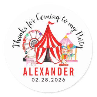 Modern Carnival Circus Show Kid Thank You Birthday Classic Round Sticker