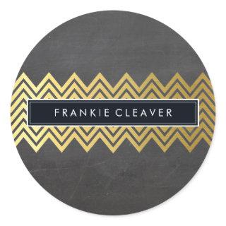 MODERN CHEVRON PATTERN trendy gold chalkboard Classic Round Sticker