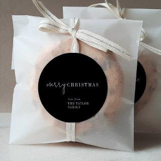Modern Chic | Black Merry Christmas Holiday Gift Classic Round Sticker