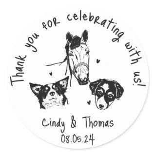 Modern Chic Custom Funny Pet Wedding Favor Classic Round Sticker