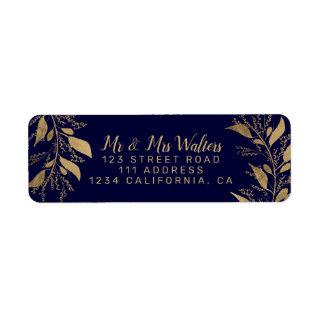Modern chic gold navy blue branch script wedding label
