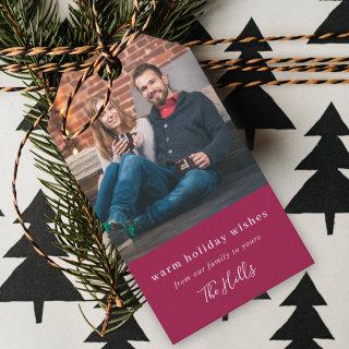 Modern Christmas | Burgundy Maroon Couple Photo Gift Tags