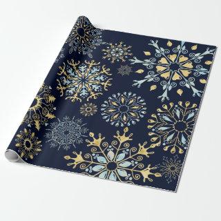 Modern Christmas Gold Blue watercolor Snowflake
