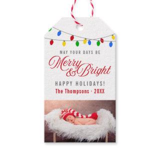 Modern Christmas Lights | Merry & Bright Photo Gift Tags