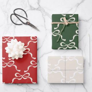Modern Christmas Red Green White Retro Bows   Sheets
