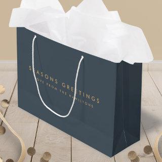 Modern Christmas | Slate Gray and Gold Minimal Large Gift Bag