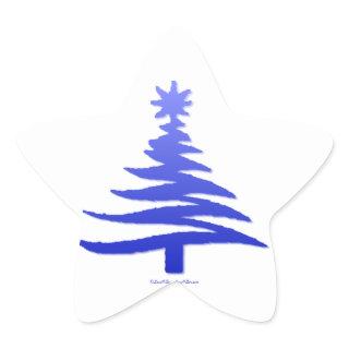Modern Christmas Tree Stencil Print Blue Star Sticker
