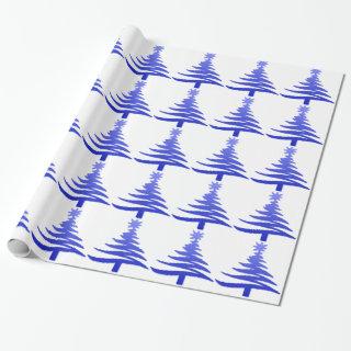 Modern Christmas Tree Stencil Print Blue