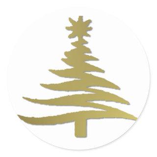 Modern Christmas Tree Stencil Print Gold Classic Round Sticker