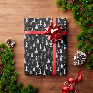 Modern Christmas Trees Black Gray Pattern