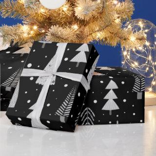 Modern Christmas Trees Black Gray Pattern