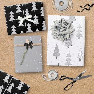 Modern Christmas Trees Black Silver Gray Pattern  Sheets