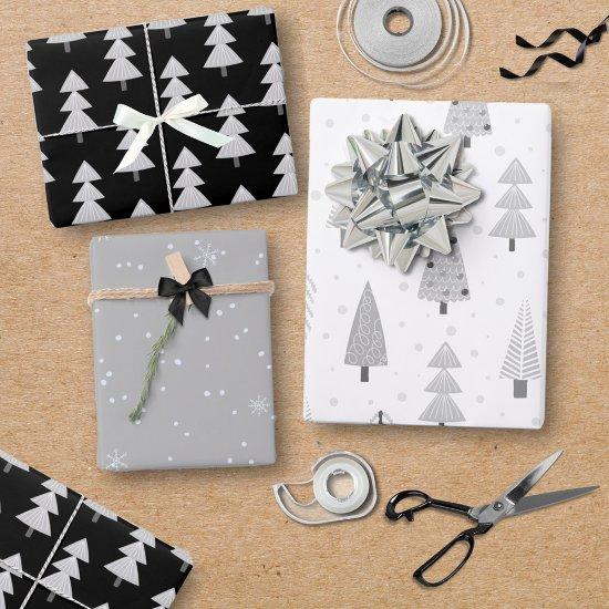 Modern Christmas Trees Black Silver Gray Pattern  Sheets