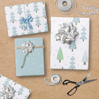 Modern Christmas Trees Blue Green Pattern Trio  Sheets