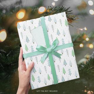 Modern Christmas Trees Blue Green Pattern