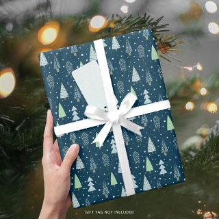 Modern Christmas Trees Blue Green Pattern Wrapping