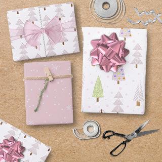 Modern Christmas Trees Blush Pink Pattern Trio  Sheets