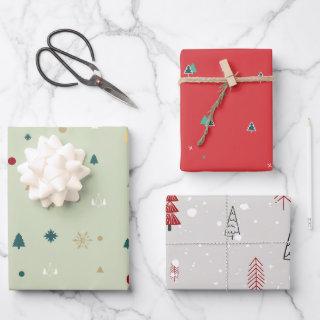 Modern Christmas Trees Red Olive Green Pattern  Sheets