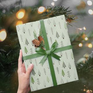 Modern Christmas Trees Sage Green Pattern