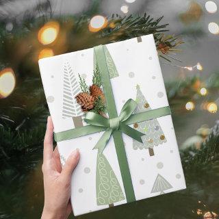 Modern Christmas Trees Sage Olive Green Pattern
