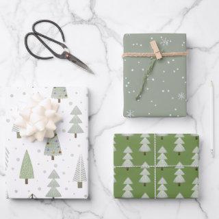 Modern Christmas Trees Sage Olive Green Pattern  Sheets