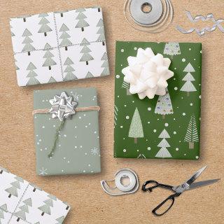 Modern Christmas Trees Sage Olive Green Pattern  Sheets
