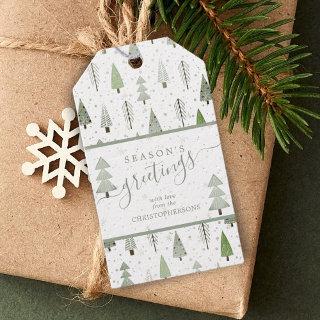 Modern Christmas Trees SEASONS GREETINGS Script Gift Tags
