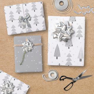 Modern Christmas Trees Silver Gray Pattern Trio  Sheets