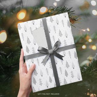 Modern Christmas Trees Silver Gray Pattern