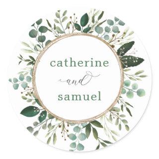 Modern + Clean Botanical Greenery Garden Wedding Classic Round Sticker