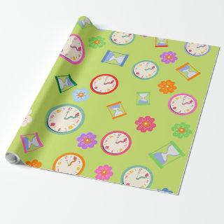 Modern clocks and flowers green party