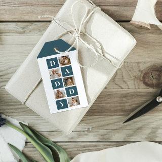 Modern Collage Fathers Photo & Green Daddy Gifts Gift Tags
