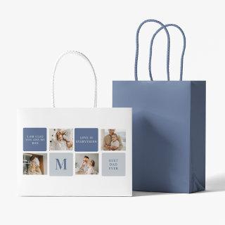 Modern Collage Photo & Blue Happy Fathers Day Gift Large Gift Bag