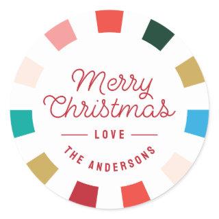 Modern Colorful Checkerboard Merry Christmas Classic Round Sticker