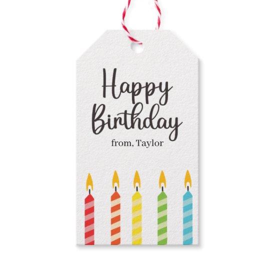 Modern Colorful Happy Birthday Candles Gift Tags