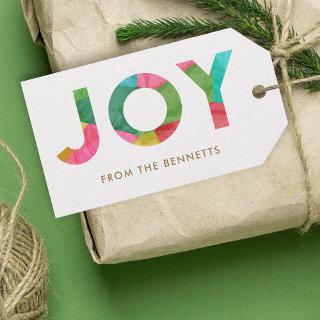 Modern Colorful Joy Christmas Trees  Gift Tags