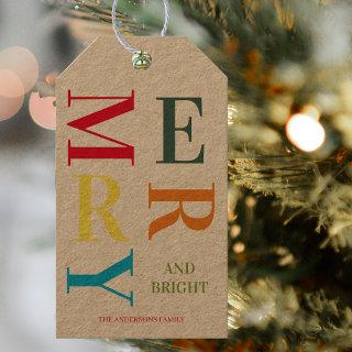 Modern Colorful Merry And Bright  Gift Tags