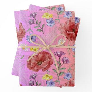 Modern Colorful Pink Red Wildflower Pattern  Sheets
