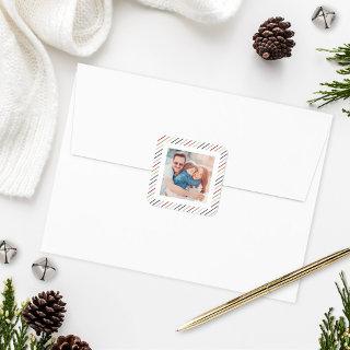 Modern Colorful Rainbow Stripes Holiday Photo Square Sticker