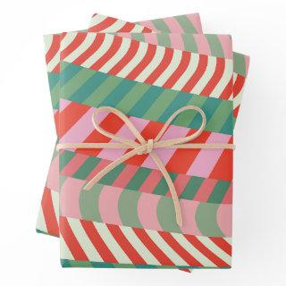 Modern Colorful Red Green Pink Geometric Stripes  Sheets