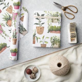 Modern Colorful Watercolor Hand Painted Pot Plants