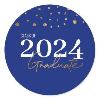 Modern Confetti Blue Gold Class of 2024 Graduate  Classic Round Sticker