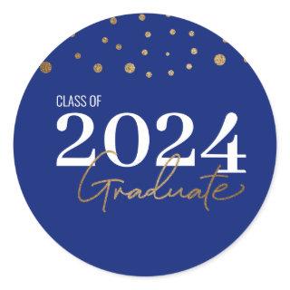 Modern Confetti Blue Gold Class of 2024 Graduate  Classic Round Sticker