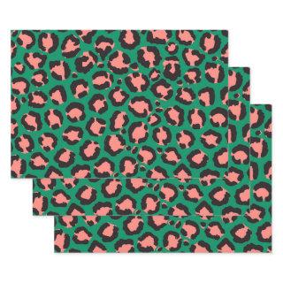 Modern Coral Pink Black Green Leopard Animal Print  Sheets
