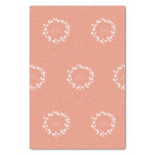 Modern Coral + White Merry Christmas Holly Wreath Tissue Paper
