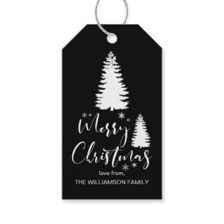 Modern Custom White Black Tree Merry Christmas Gift Tags