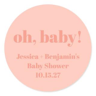 Modern Cute Dusty Peach Baby Shower Custom Name Classic Round Sticker