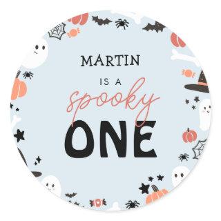 Modern Cute Spooky One Halloween Boy 1st Birthday Classic Round Sticker